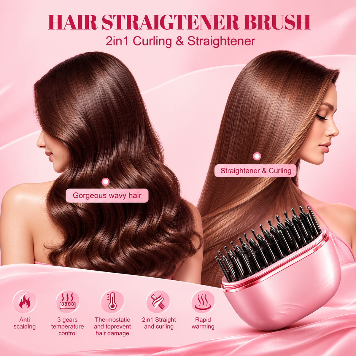 Velloraa™ MiniGlow Cordless Hair Straightener | Portable Hair Styling Brush for Smooth, Frizz-Free Hair