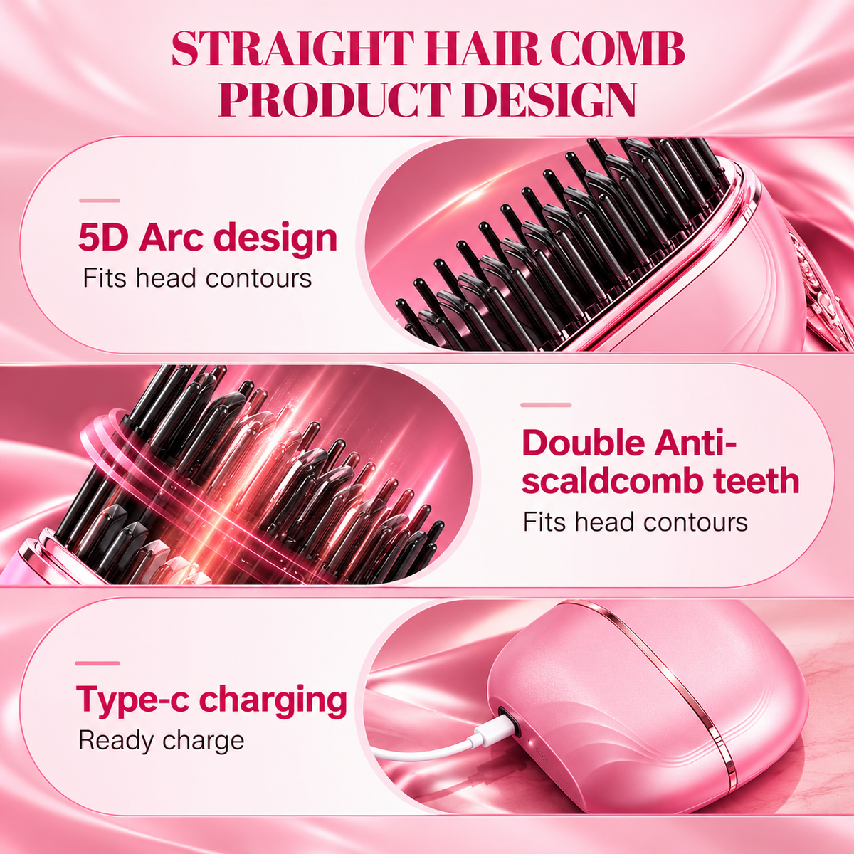 Velloraa™ MiniGlow Cordless Hair Straightener | Portable Hair Styling Brush for Smooth, Frizz-Free Hair