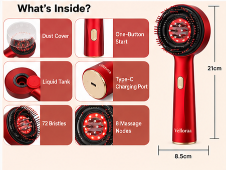 Velloraa's™ – 3-in-1 red light Electric Scalp & Hair Massager