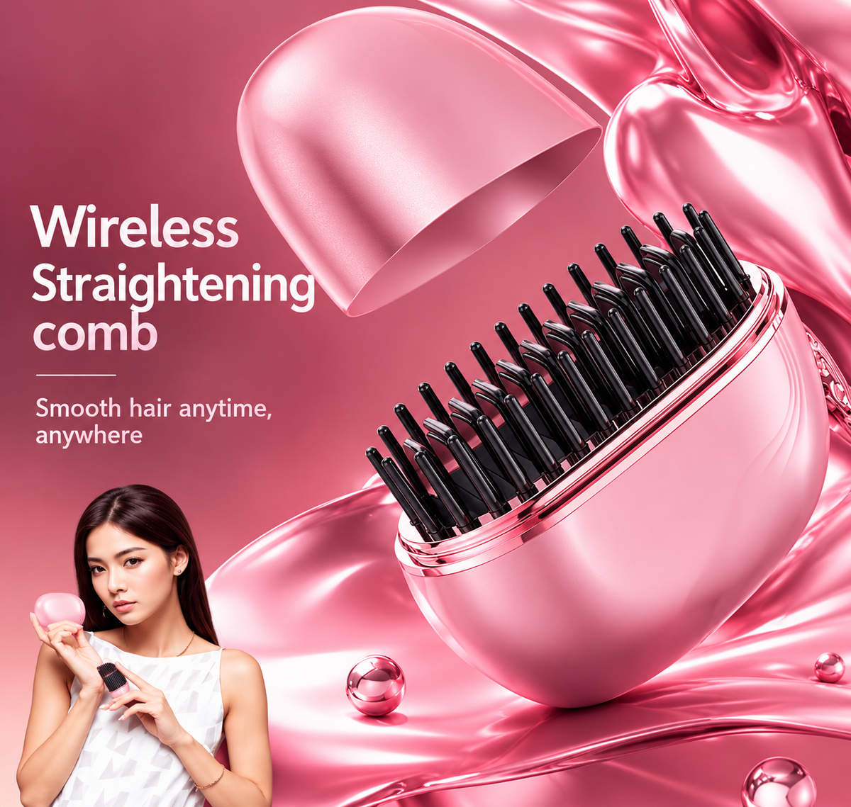 Velloraa™ MiniGlow Cordless Hair Straightener | Portable Hair Styling Brush for Smooth, Frizz-Free Hair