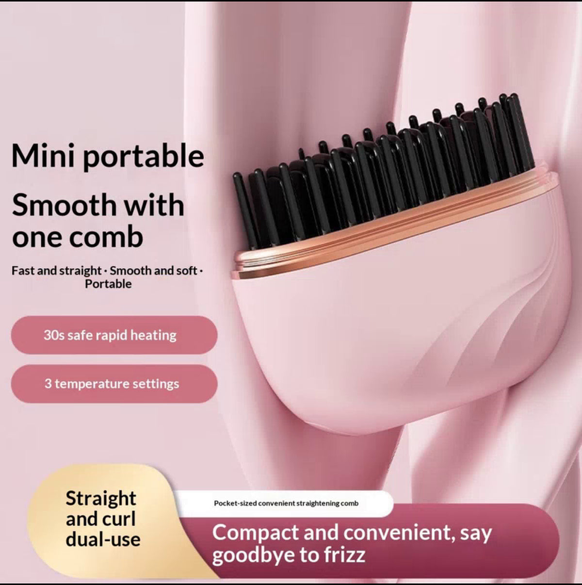 Velloraa™ MiniGlow Cordless Hair Straightener | Portable Hair Styling Brush for Smooth, Frizz-Free Hair